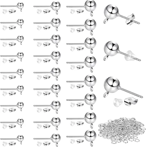 Miniatura 8 de Juego de 780 aretes de bola, hipoalergénicos, de 4/5/0.236 in, redondos, con lazos, suministros para aretes de mariposa y parte trasera de silicona