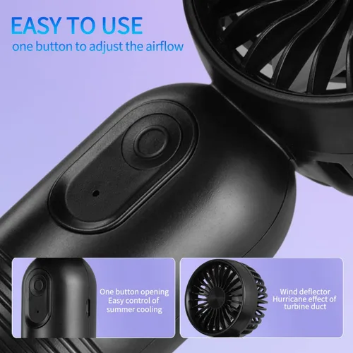 Miniatura 3 de VanSmaGo - Mini ventilador portátil de mano con 3 velocidades para viajes, ventilador de pestañas recargable por USB, funciona con pilas, negro