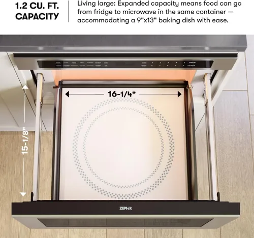 Miniatura 4 de Zephyr Horno Microondas de Cajón Empotrado de 24 pulgadas Bajo Gabinete - Integrado, Montaje en Pared, Cajón de Microondas Extraíble Bajo Mostrador