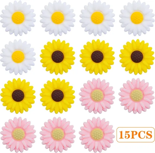 Miniatura 2 de 15 cuentas espaciadoras de silicona de girasol de 0.78 pulgadas (0.787 in) con forma de flor plana focal, cuentas espaciadoras para llaveros