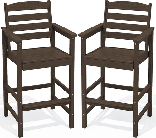 Miniatura 13 de SERWALL Juego de 2 sillas Adirondack altas Adirondack de gran tamaño, taburetes de bar con altura de barra para exteriores, juego de sillas