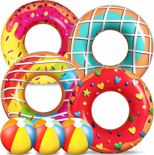 Miniatura 10 de 90shine 7 piezas de flotadores de piscina Luau: anillos de natación hawaianos con bolas de playa de 13.5" - tubos inflables flotadores juguetes