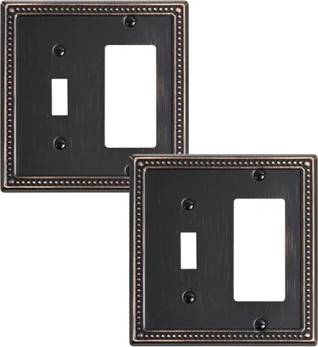 Miniatura 10 de Paquete de 4 placas de cubierta para interruptor de luz de palanca individual, cubiertas decorativas de perlas, placa de pared de metal almendra