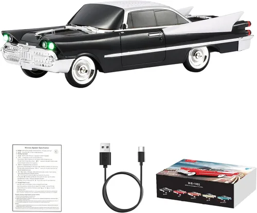 Miniatura 12 de WSTER WS-1965 Replica altavoz Bluetooth – Diseño retro de cohete coche, sonido HD, TWS, luces LED de fiesta, radio FM, reproducción USB/TF, Beige