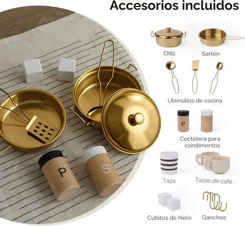 Miniatura 6 de Cocina de Juguete de Madera para Niños – Electrodomésticos Realistas, Almacenamiento Inteligente y 15 Accesorios Divertidos para Inspirar el Juego