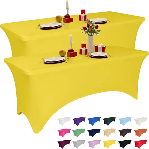 Miniatura 21 de Paquete de 2 manteles de elastano negro de 6 pies para mesas rectangulares, ajustado y elástico, lavable, resistente a las arrugas, perfecto