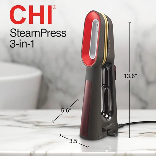 Miniatura 8 de CHI SteamPress 3-en-1 vaporizador de mano para prendas y plancha de vapor con sujeción, sin necesidad de tabla de planchar, tanque de agua de 200ml