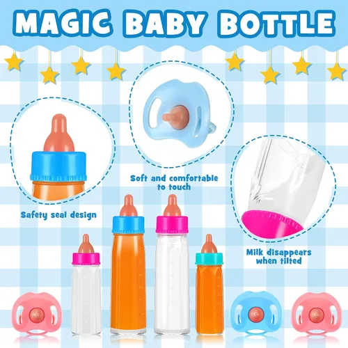 Miniatura 3 de Seematn 7 Piezas Accesorios de Biberones para Muñecas Bebé Juego de Alimentación de Muñecas Biberones que Desaparecen de Leche y Jugo con Chupete
