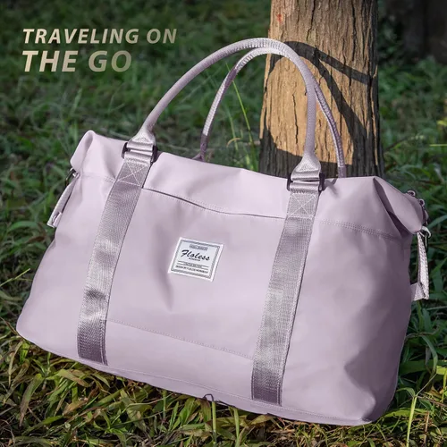 Miniatura 2 de Bolsa de gimnasio para mujer con compartimento para zapatos, bolsa de lona de viaje, bolsa de deporte para gimnasio, F5-Púrpura Claro, Bolsa de viaje