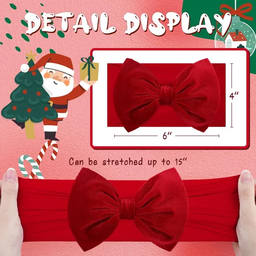 Miniatura 4 de YanJie Diademas de Navidad para niñas, lazo de pelo rojo, lazos de terciopelo verde, lazos para recién nacidos, cintas para el pelo de nailon