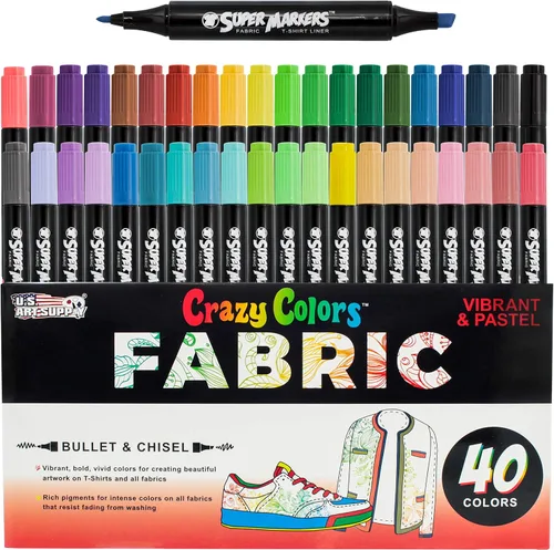 Miniatura 8 de U.S. Art Supply Super Marcadores Negros de Doble Punta para Tela Permanentes para Ropa - Juego de 6 Bolígrafos de Tela con Tinta Permanente
