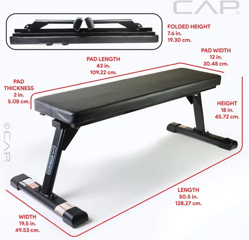Miniatura 9 de CAP Barbell Strength - Banco plano plegable de alta calidad, color negro (FMIS-CS103F)