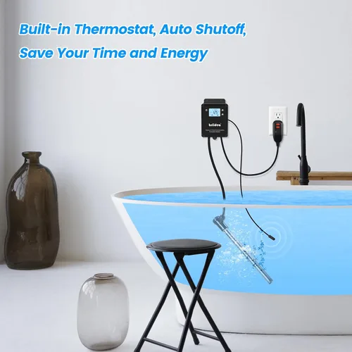 Miniatura 6 de Briidea Calentador de inmersión de titanio de 1500 W, calentador de agua sumergible portátil con sensor anticorrosión y termostato, calentamiento