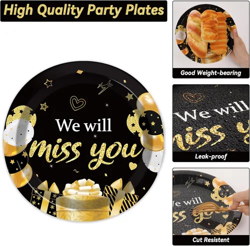 Miniatura 3 de 50 Invitados Lo Extrañaremos Platos y Servilletas Suministros de Fiesta Decoración de Despedida Juego Desechable de Vajilla de Pastel de Papel