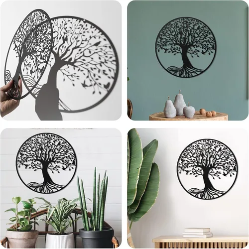 Miniatura 6 de Demissle Arte de pared de metal árbol de la vida de 11.8 pulgadas para colgar en la pared, árbol genealógico, esculturas colgantes de jardín