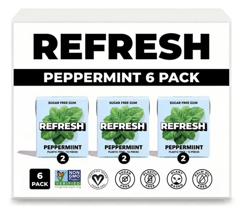 Miniatura 17 de Refresh Gum, Sin azúcar, natural, xilitol, goma de mascar de larga duración, sabores naturales, ingredientes orgánicos, sin plástico, sin OMG, sin