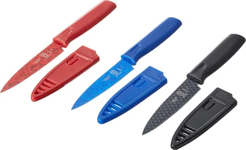 Miniatura 2 de Mercer Culinary Cuchillos de pelar antiadherentes con fundas ABS, 4 pulgadas, rojo/azul/negro, paquete de 3