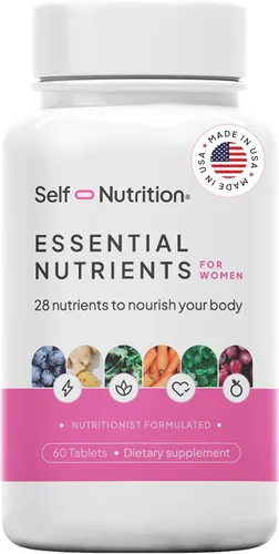 SELF NUTRITION Multivitamínicos veganos para mujer, una vez al día, 28 nutrientes, aumenta la energía, el sueño, el cabello, la piel, las uñas y