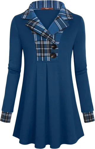 Miniatura 2 de Gaharu - Sudadera tipo túnica con solapa de muesca para mujer, sudadera con botones y de manga larga