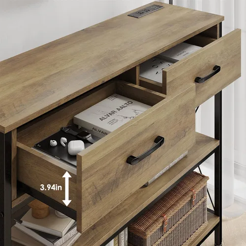 Miniatura 7 de HITHOS Mesa Consola Industrial con Cajones, Mesa de Vestíbulo de Entrada Vintage con Estantes de Almacenamiento, Mesa de Entrada Estrecha y Larga