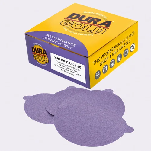 Miniatura 14 de Dura-Gold Discos de lijado de cerámica de grano 120 de 6 pulgadas, PSA de película morada, caja de 50 unidades, papel de lija autoadhesivo