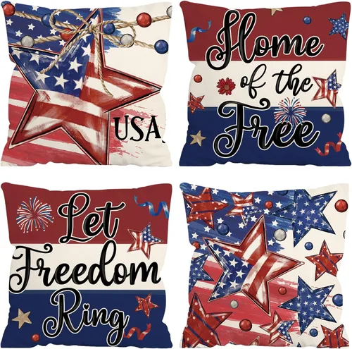 Miniatura 11 de FUTBU Juego de 2 fundas de almohada del 4 de julio de 16 x 16 pulgadas, decoración patriótica de estrellas americanas para decoración al aire libre