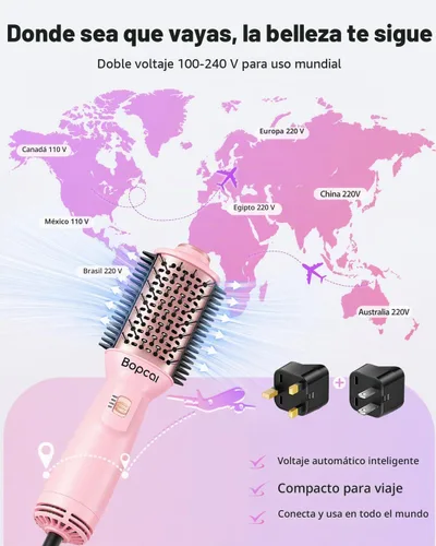 Miniatura 3 de Cepillo secador de pelo de viaje en uno, cepillo secador de pelo de doble voltaje de 120 V-240 V, cepillo portátil de aire caliente de 2 pulgadas, 4