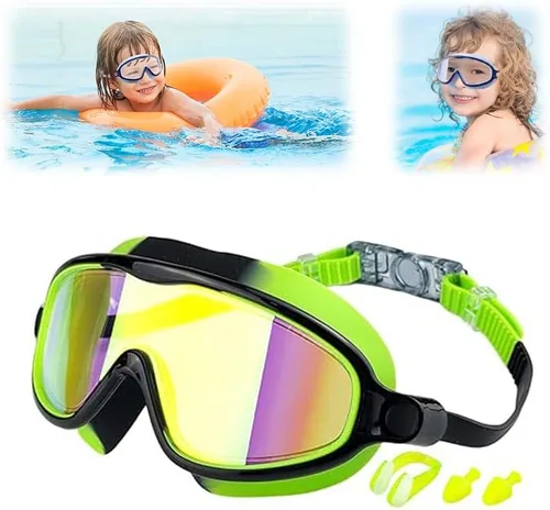 Miniatura 14 de Gafas de natación de marco grande impermeables y antivaho para niños, antiempañamiento de visión amplia, máscara de natación transparente para niños