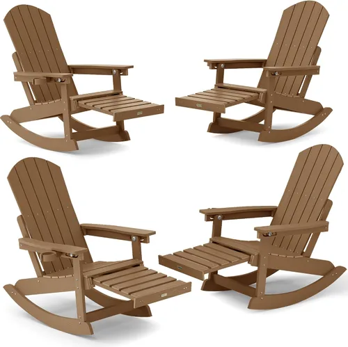 Miniatura 22 de YEFU Sillas Adirondack con otomana retráctil: sillas mecedoras Adirondack de gran tamaño, respaldo alto ajustable de 5 niveles, balancín para Gris