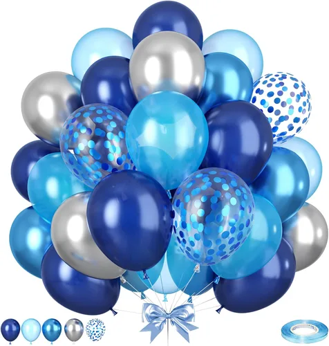 Miniatura 12 de Globos Azul Polvoriento y Rosa, 50 piezas Globos Retro Rosa y Azul, Globo de Oro Rosa Metálico Claro para Niña Niño Fiesta de Cumpleaños Boho Baby