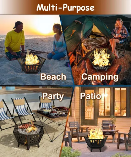 Miniatura 7 de Fogata hexagonal portátil de 22.5 pulgadas con bolsa de viaje, diseño patentado sin humo, hoguera de leña para exteriores, para campamento, patio