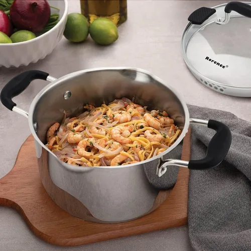 Miniatura 5 de Rorence - Olla sopera de acero inoxidable con boquilla de vertido y mangos de silicona y tapa de vidrio con colador - 3.7 cuartos