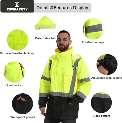Miniatura 3 de Chaquetas de lluvia reflectantes para hombre impermeables, abrigo de seguridad Hi Vis con tiras reflectantes, chaquetas de lluvia de alta Lima02