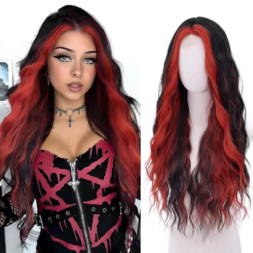 Miniatura 23 de Peluca azul larga natural ondulada sintética de fibra resistente al calor, peluca azul con ondas de agua para Halloween, cosplay, fiesta diaria Azul