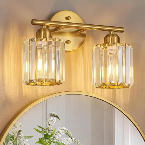 Miniatura 22 de Moderna lámpara de tocador de cristal de 2 luces, lámpara vertical de baño de níquel cepillado sobre espejo para tocador y lavabo, compatible