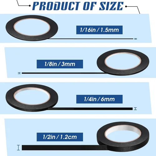 Miniatura 2 de Epakh 4 rollos de cinta pinstripe, cinta de enmascarar de 1/16, 1/8, 1/4 y 1/2 pulgadas de ancho, para pintores automotrices DIY arte de pintura