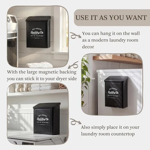 Miniatura 3 de MONJITA Contenedor magnético de pelusa para cuarto de lavado, cubo de basura de pelusa montado en la pared con tapa para secadora, organización