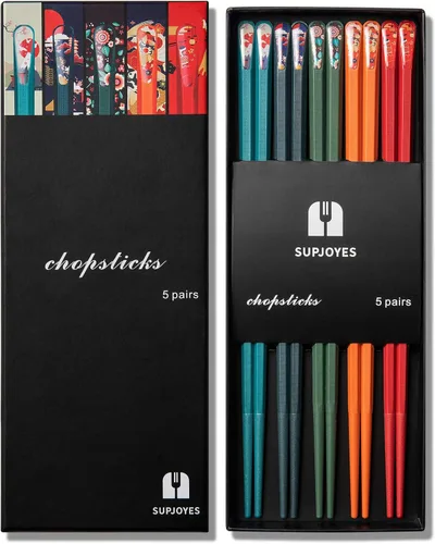 5 pares de palillos de fibra de vidrio; palillos japoneses reutilizables, aptos para lavavajillas, juego de regalo de palillos coloridos con