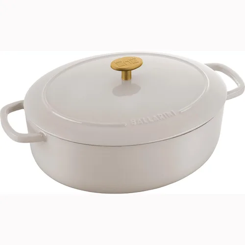 BALLARINI Bellamonte Horno holandés ovalado de hierro fundido de 4.75 cuartos de galón, color blanco crema