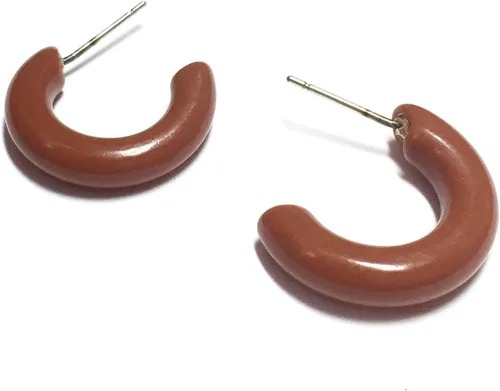 Miniatura 2 de Pendientes de aro Lucite Marrón Caramelo Pequeños aros de Secretaria Lucite Vintage - SEC-BR-1