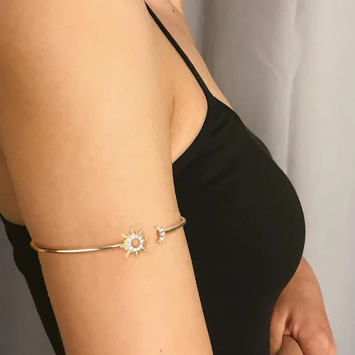 Miniatura 5 de THUNARAZ Gold Arm Cuff Bracelet for Women Arm Bracelet Upper Arm Band Bangle Bracelet Minimalist Simple Adjustable Greek Armlet Wedding Party Jewelry