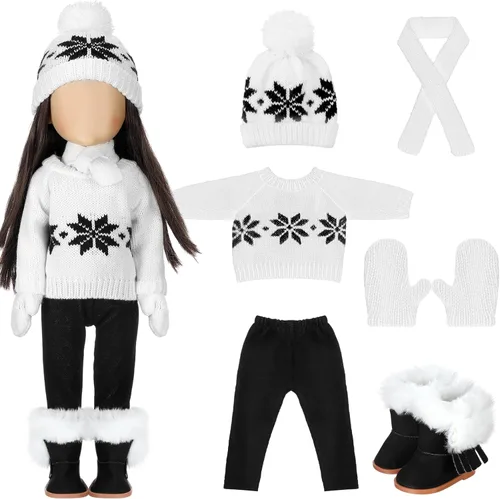 Miniatura 12 de Bencailor Conjunto de 6 piezas de ropa y accesorios de muñeca de Navidad de 18 pulgadas, conjunto de trajes de invierno, suéteres, pantalones, Rojo