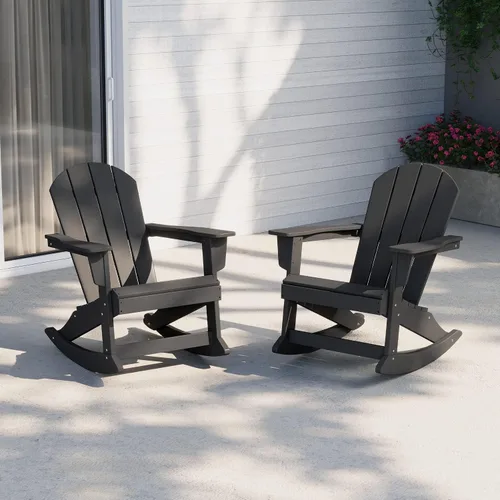 Miniatura 65 de WestinTrends Silla mecedora Malibu de poliéster para exterior/patio Adirondack, Negra