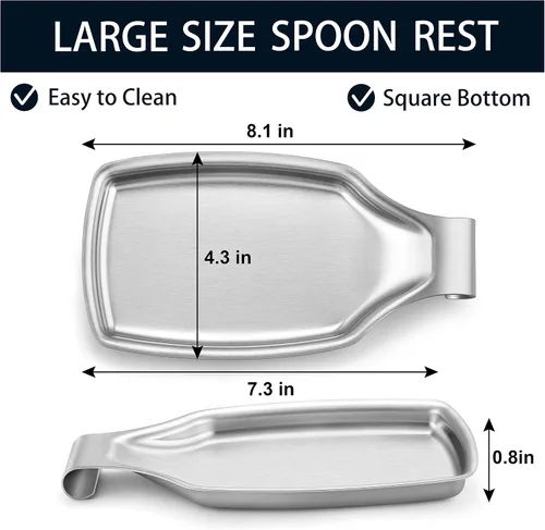 Miniatura 2 de Herogo - Soporte de cuchara de acero inoxidable negro para estufa de cocina, soporte grande para espátula de cocina con parte inferior cuadrada