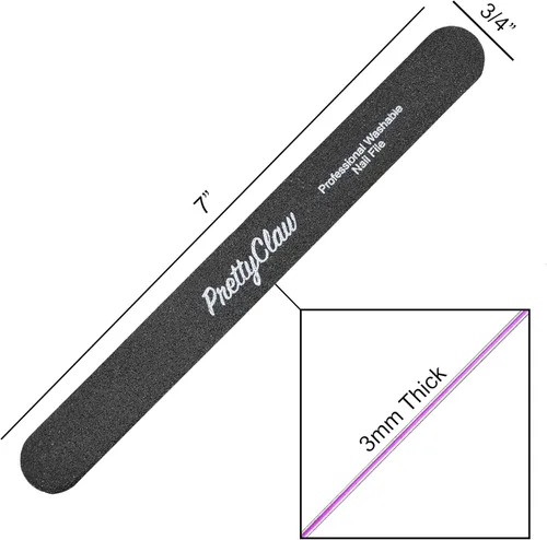 Miniatura 6 de PrettyClaw 10 limas de uñas profesionales de grano 80/80, lima de uñas acrílicas rectas negras, centro de plástico, tablero de esmeril de doble
