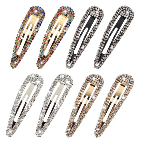 8 pinzas para el cabello con diamantes de imitación, pasadores para el cabello con cristales de gota de agua, horquillas de metal brillante, plateado