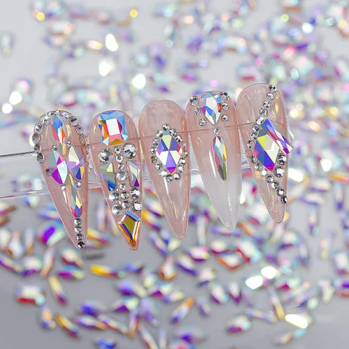 Miniatura 7 de Diamantes de imitación para uñas, 300 piezas de cristales AB, gemas de múltiples formas, diamantes de imitación de parte trasera plana, para arte