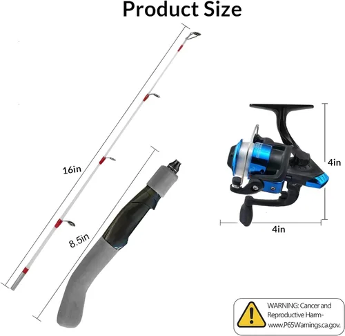 Miniatura 6 de Generic 122 piezas de carrete de caña de pescar en hielo, kit de caña de pescar de hielo de luz media de 24 pulgadas con plantillas de pesca