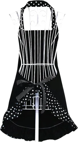 Miniatura 2 de Hyzrz Lindos Delantales Graciosos Con Moño Para Niñas Delantal De Cocina De Restaurante Para Mujeres Delantal De Pastel Con Bolsillo (Negro)