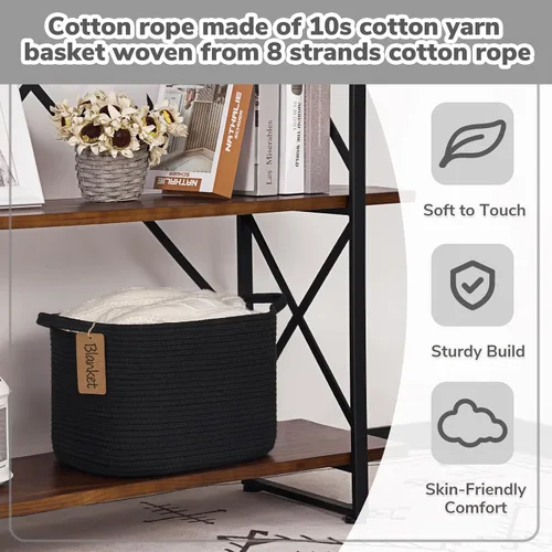 Miniatura 5 de Goodpick Cesta de Almacenamiento Negra para Estantes, Cestas Tejidas para Almacenamiento, Cestas de Almacenamiento de Juguetes para Niños, Cesta